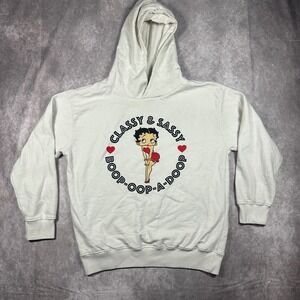 Betty Boop Classy & Sassy Graphic Hoodie Cream Off White Women L Fleece Y2K